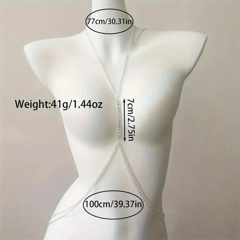 Silver Rhinestone Body Chain Necklace
