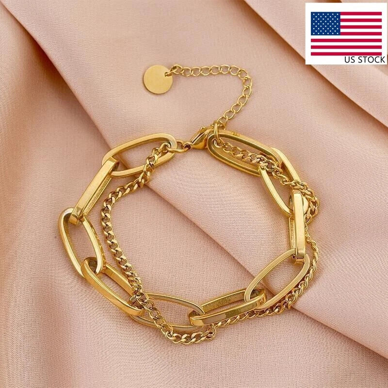 2-Layer Gold Rolo Bracelet – 18K Plated for Women
