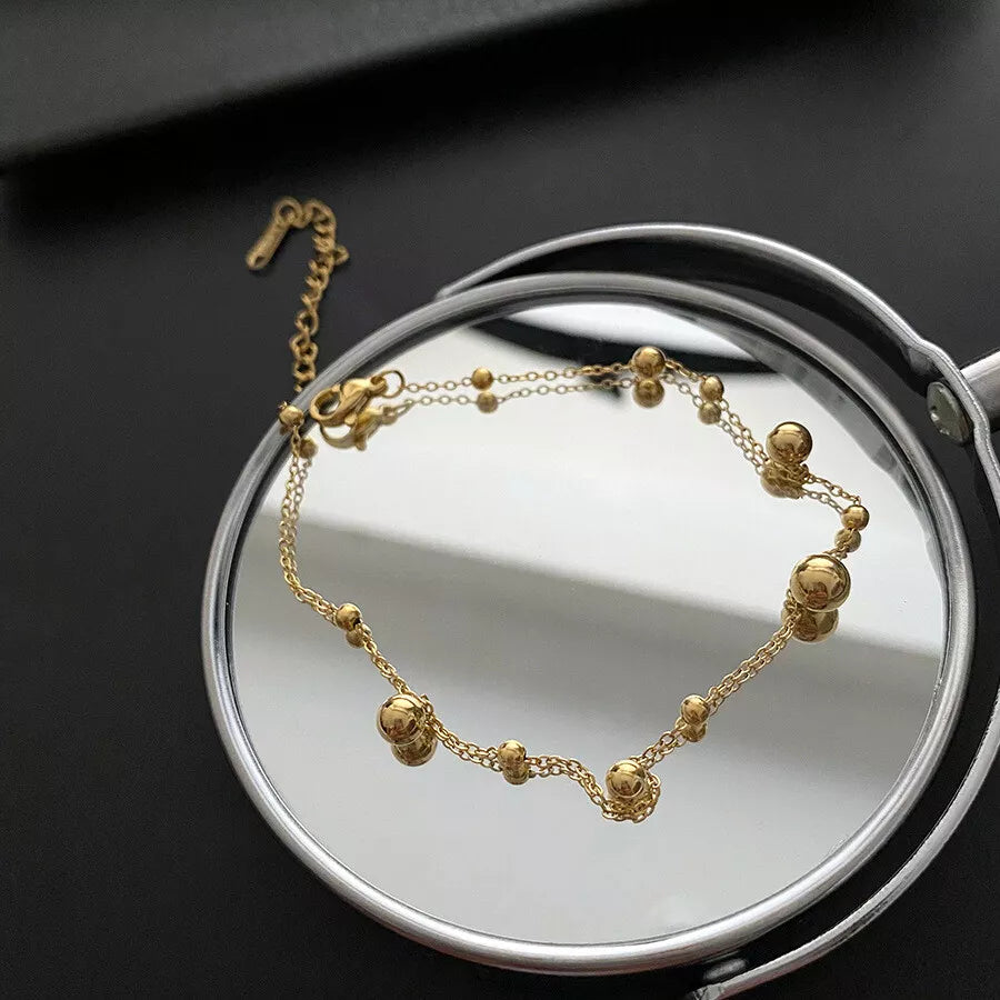 Elegant 18K Gold Ball Bead Chain Bracelet/Anklet for Women