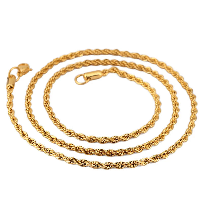 18K Gold Rope Layered Necklace – 2-7mm, 18-32"