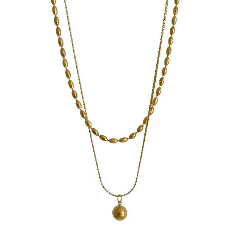 2-Layer Gold Beaded Layered Necklace