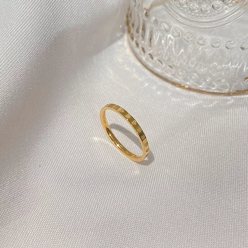 Minimalist 2mm Heart Ring – 18K Gold Plated Band for Women
