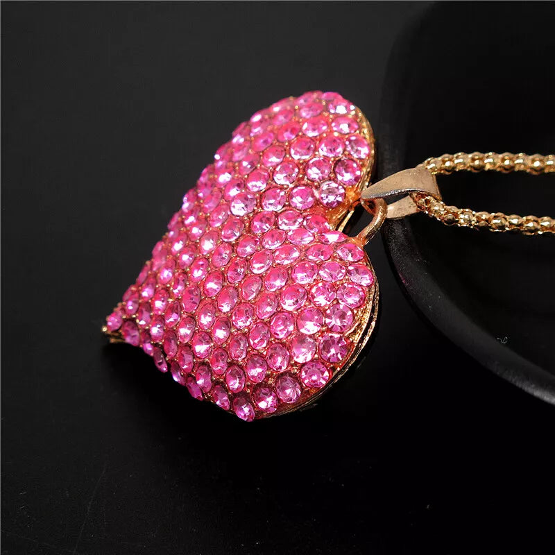 Pink Crystal Heart Pendant Necklace