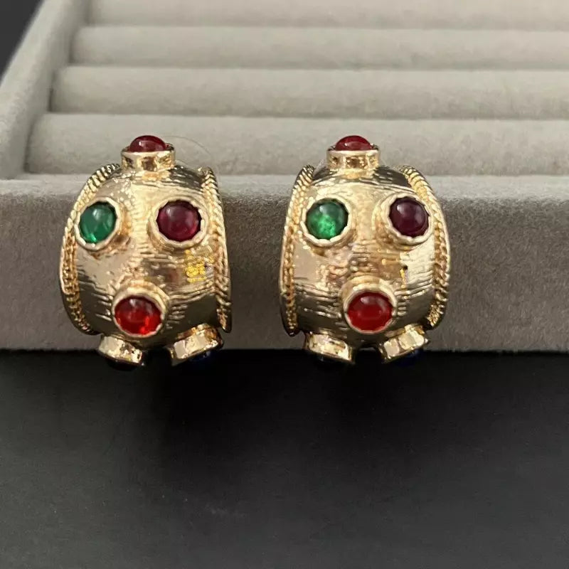 Half Hoop Earrings Gold Multicolor Pierced Chunky