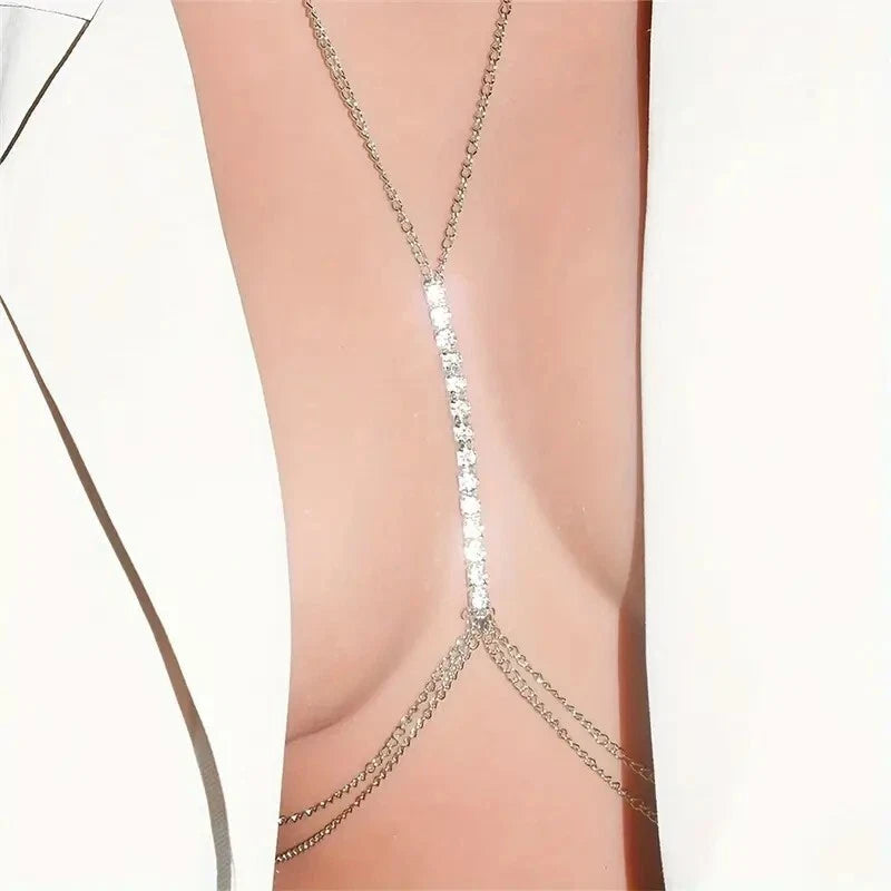 Silver Rhinestone Body Chain Necklace
