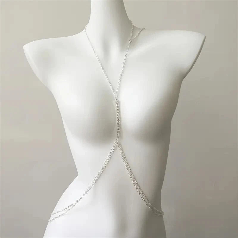 Silver Rhinestone Body Chain Necklace