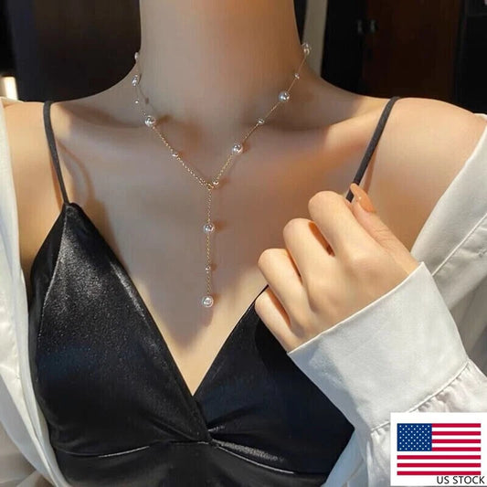 Gold Pearl Tassel Gold  Necklace