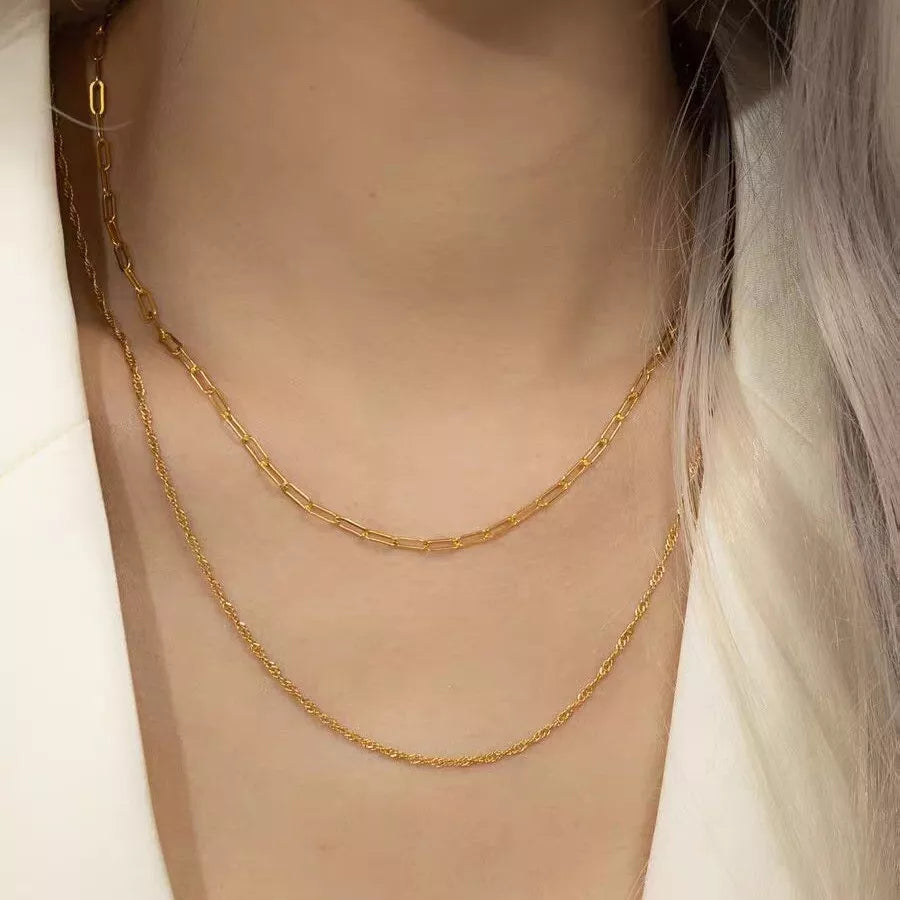 14K Gold Filled Paper Clip Chain Layered Necklace – Long Link Stacking Jewelry
