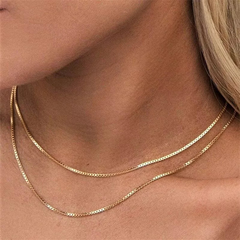 Gold Box Chain Layered Necklace
