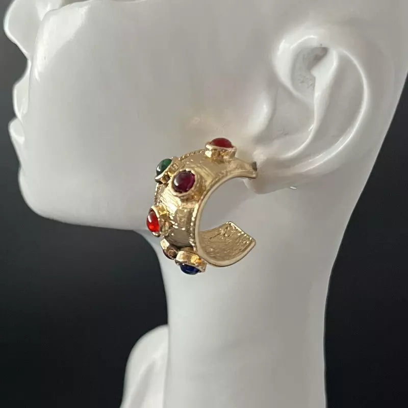 Half Hoop Earrings Gold Multicolor Pierced Chunky