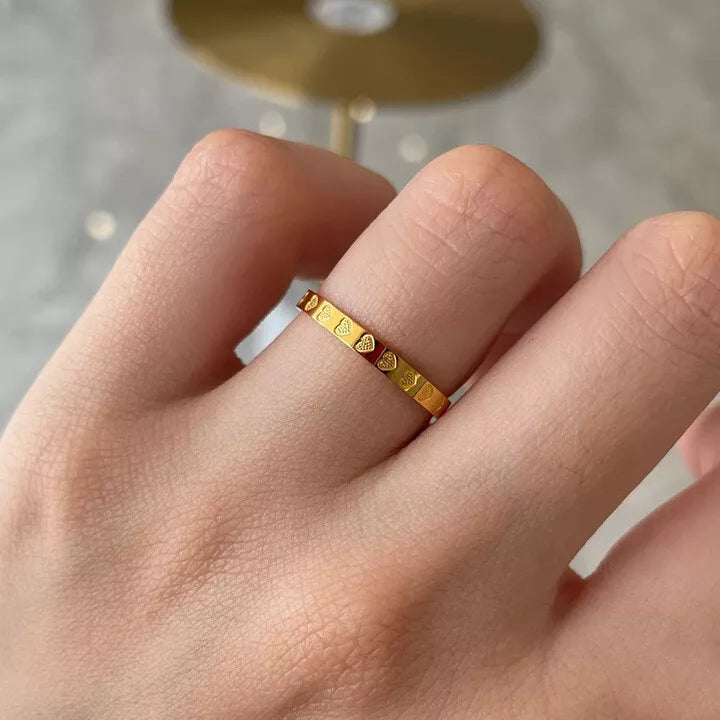 Minimalist 2mm Heart Ring – 18K Gold Plated Band for Women