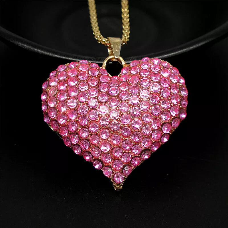 Pink Crystal Heart Pendant Necklace