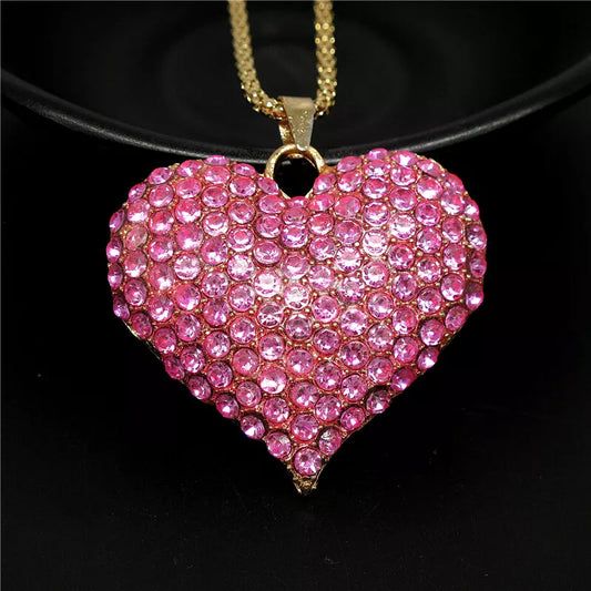 Pink Crystal Heart Pendant Necklace