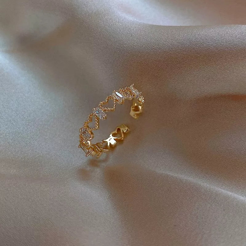 Gold Plated Zircon Heart Adjustable Ring for Women