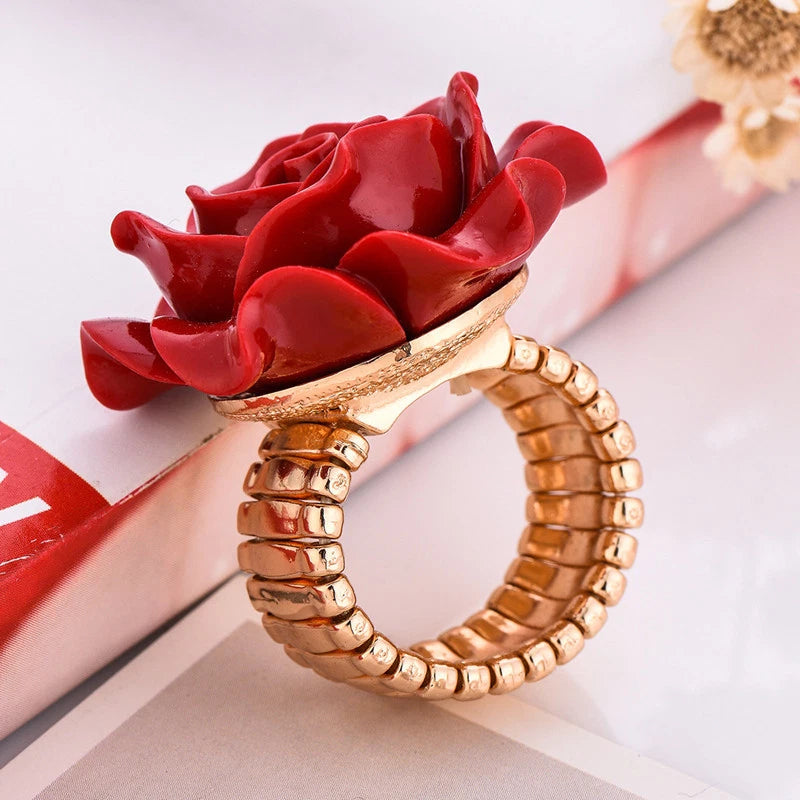 Romantic Rose Gold Plated Adjustable Flower Ring