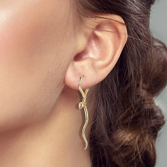 MULA Gold Snake Hoop Earrings CZ 925 Silver