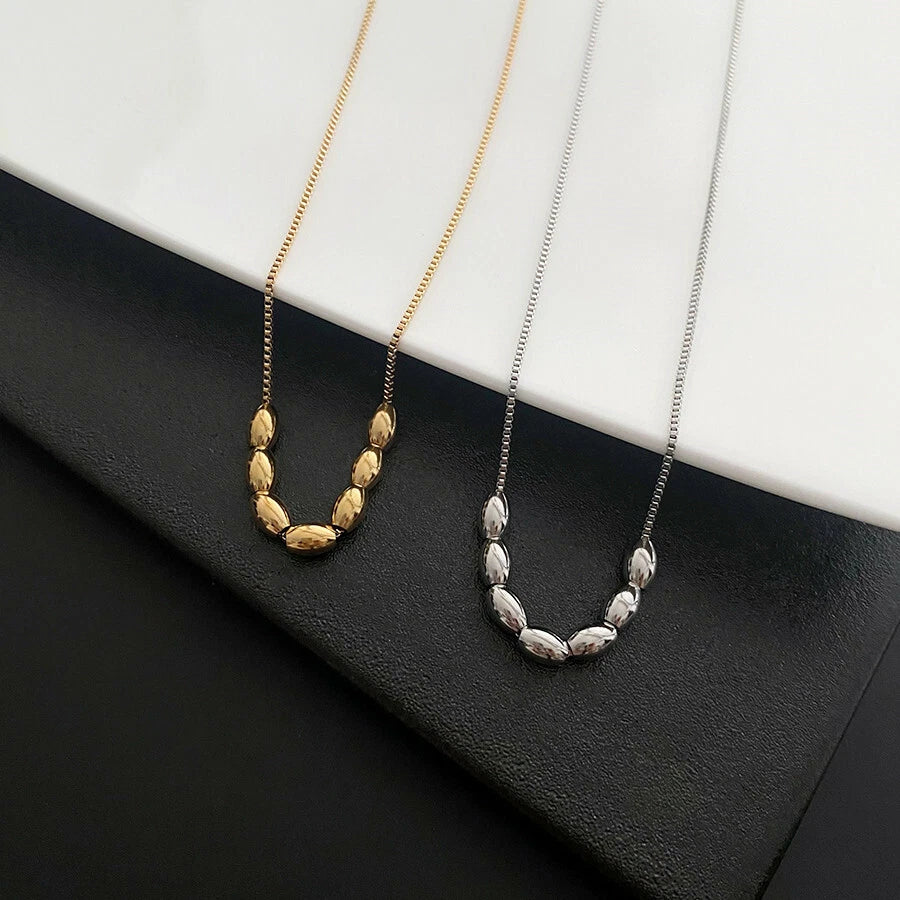 18K Gold Oval Bead Necklace – Stainless Steel
