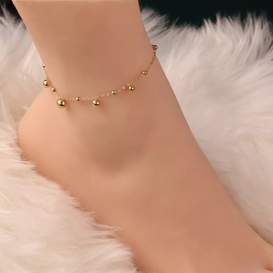 Elegant 18K Gold Ball Bead Chain Bracelet/Anklet for Women