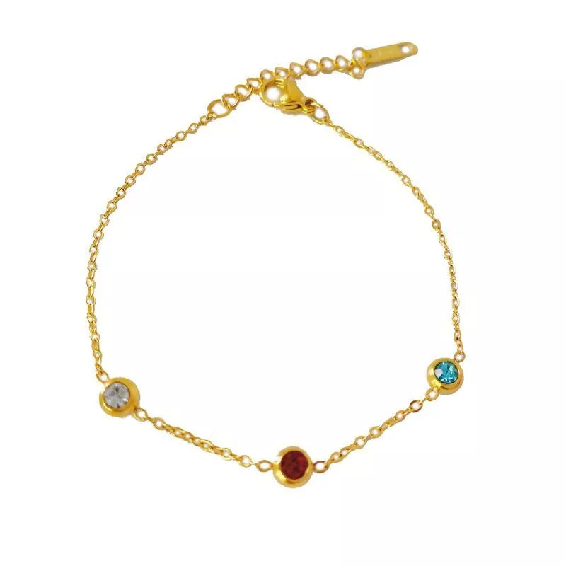 Woman 18K Gold Plated Multicolor CZ Bangle Chain Bracelet