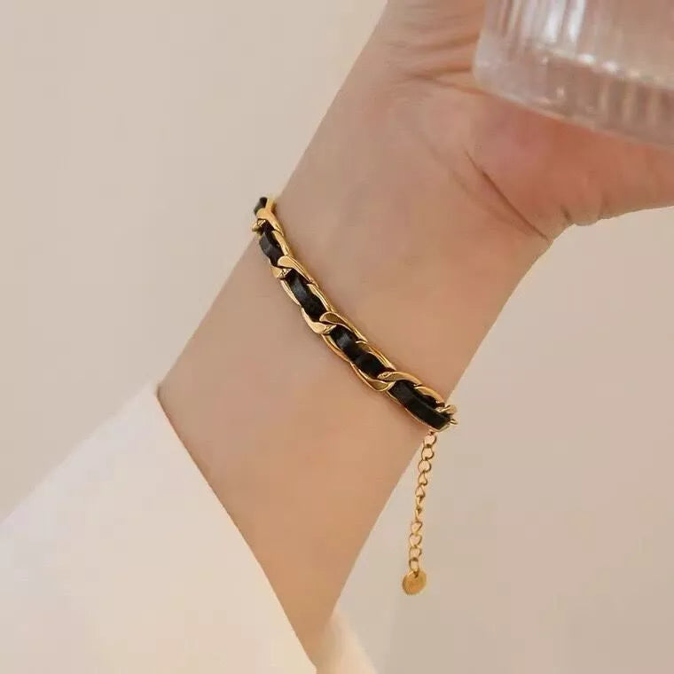 Gold Braided Leather Bracelet – 7mm