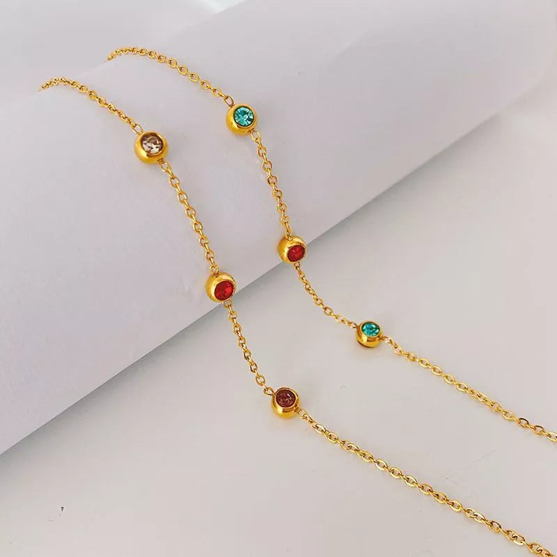 Woman 18K Gold Plated Multicolor CZ Bangle Chain Bracelet