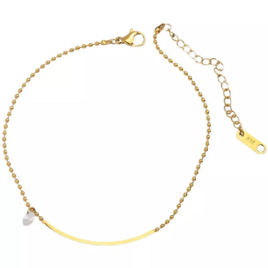 18K Gold CZ Bead Anklet – Stainless Steel for Women