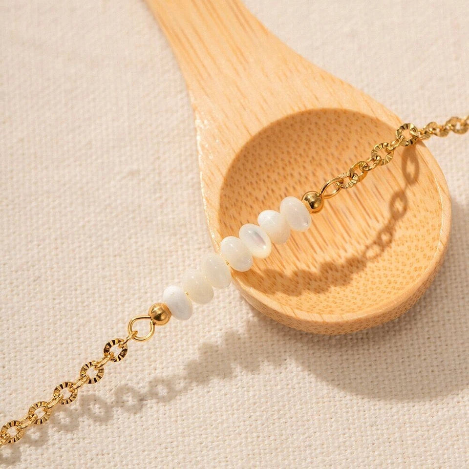 "Stylish 18K Gold Plated Shell Texture Rolo Link Gold Chain Bracelet – 9.5 Inch"