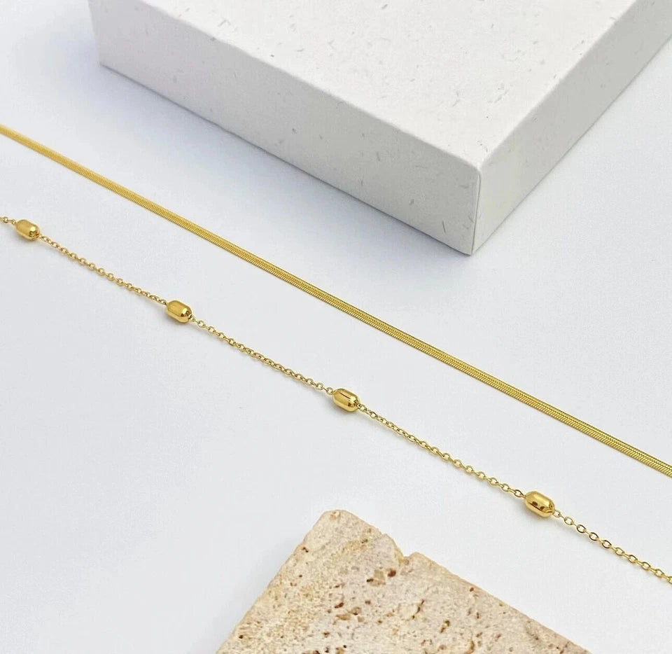 "2-Layer Beaded Snake Chain Gold Necklace – 18K Gold Plated"