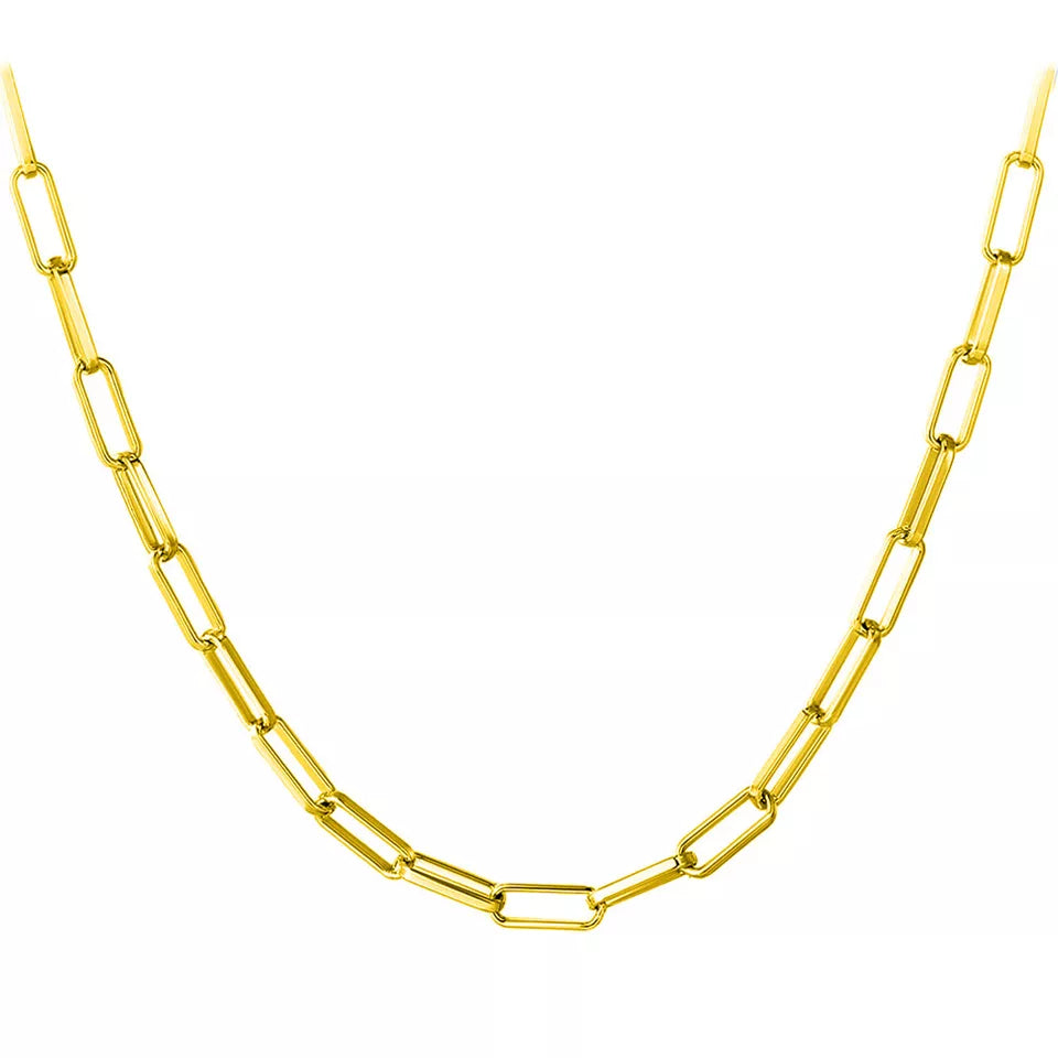 14K Gold Filled Paper Clip Chain Layered Necklace – Long Link Stacking Jewelry