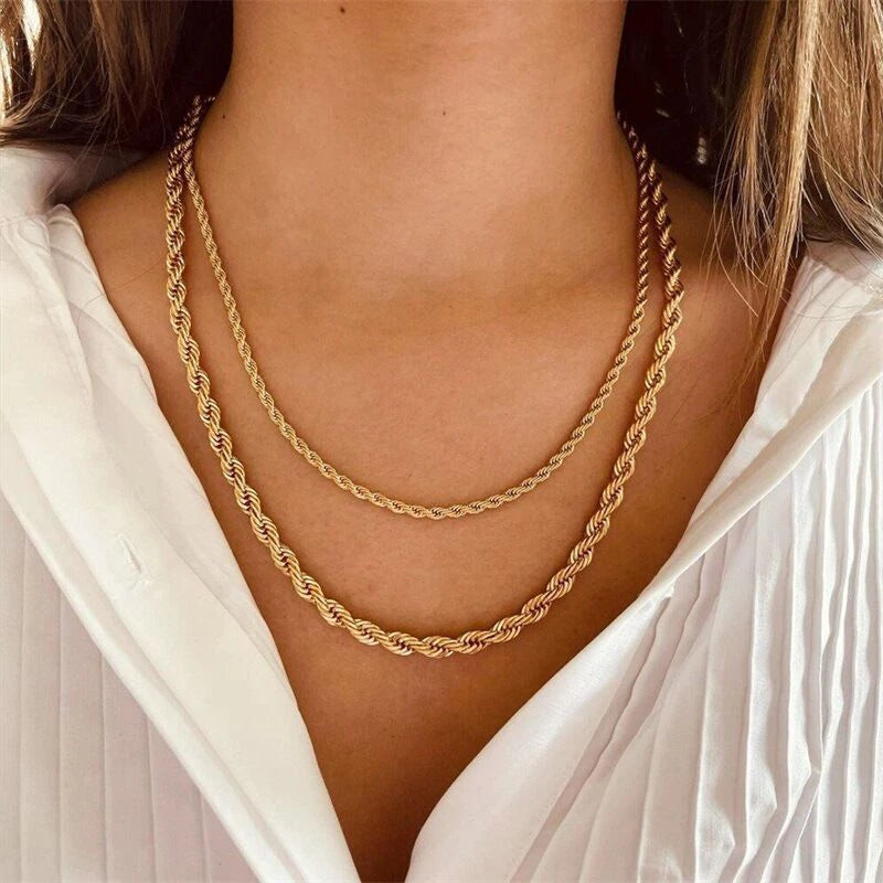 18K Gold Rope Layered Necklace – 2-7mm, 18-32"