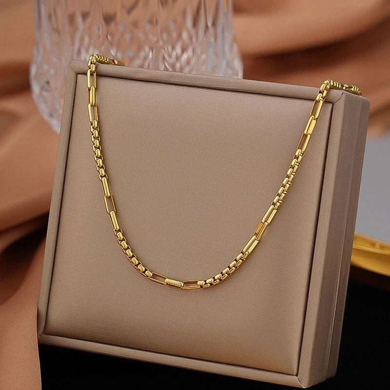 Gold Box & Rolo Chain Set – Women’s Gold Necklace & Bracelet