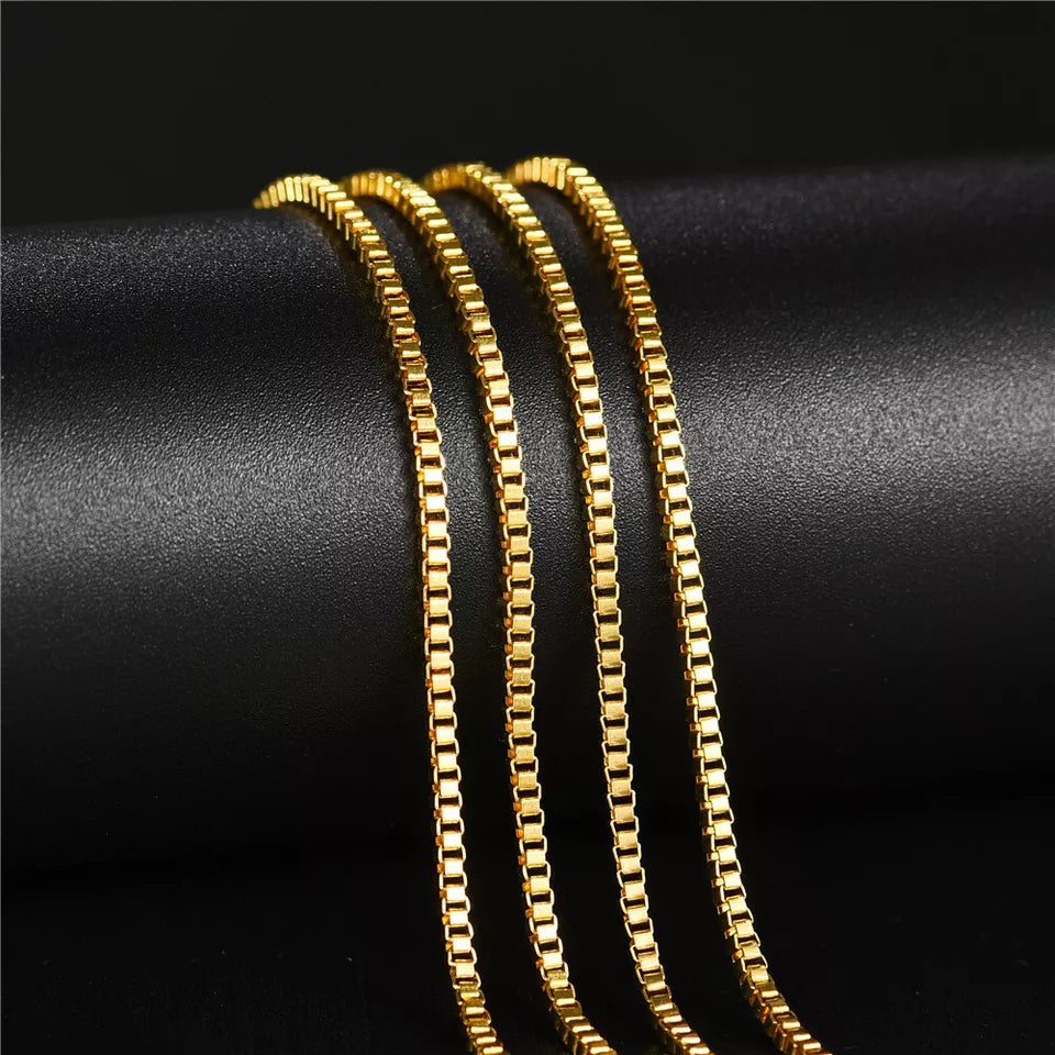 18K Gold Box Chain Layered Necklace – 1.5–3mm, 16–24"
