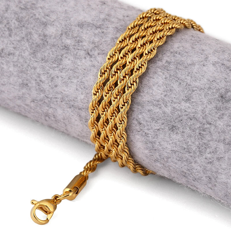 18K Gold Rope Layered Necklace – 2-7mm, 18-32"