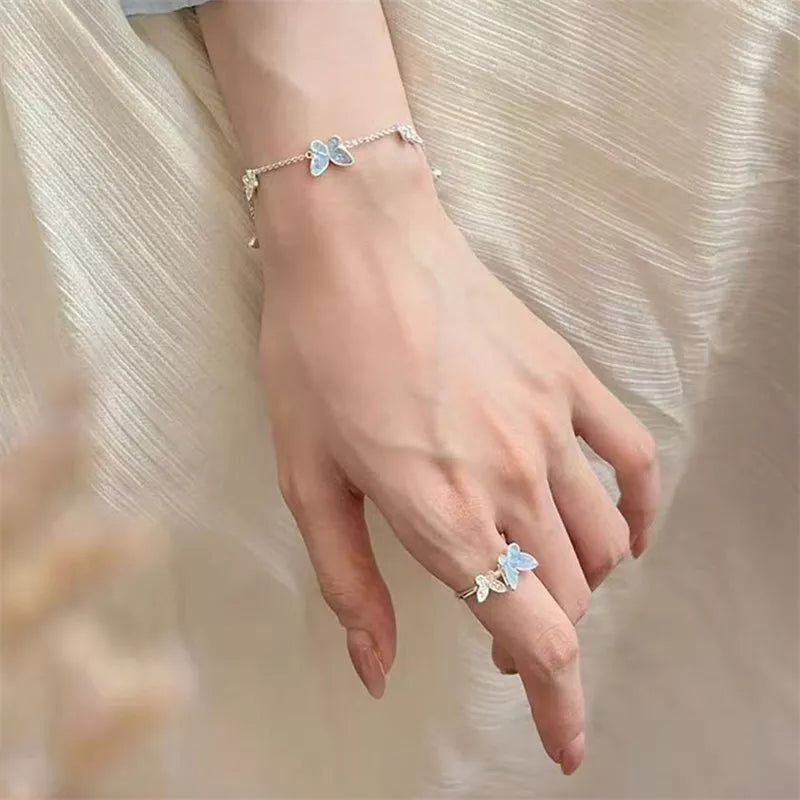 925 Silver Crystal Butterfly Bracelet – Adjustable Women’s Bangle