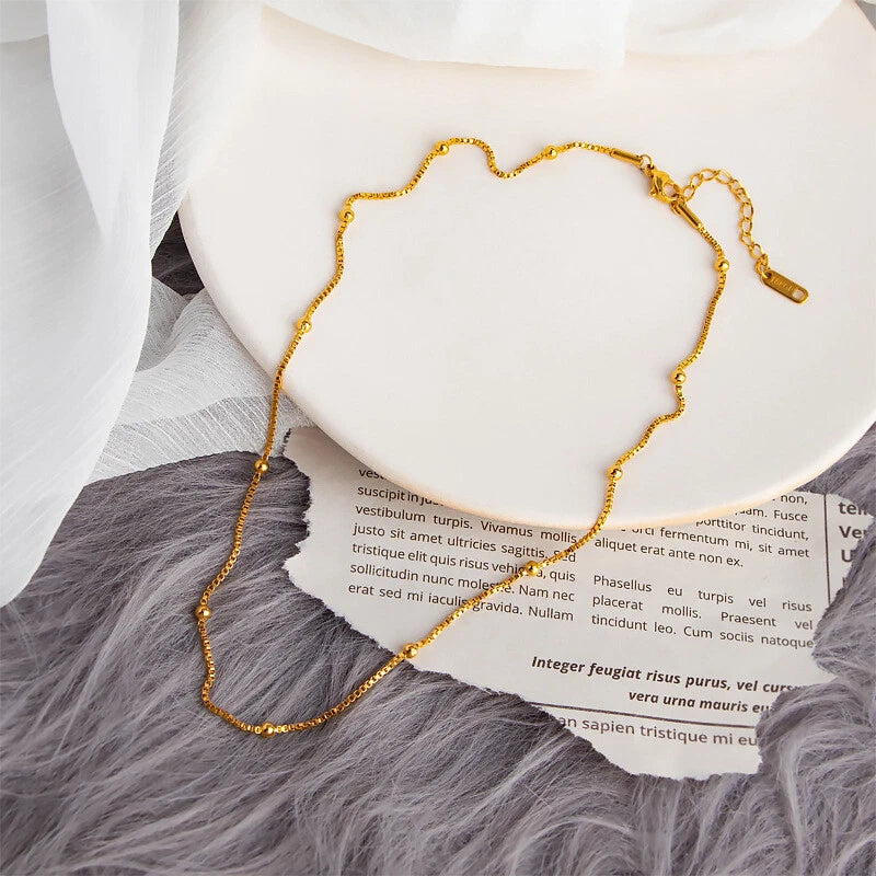 18K Gold Beaded Box Chain Necklace – Stainless Steel