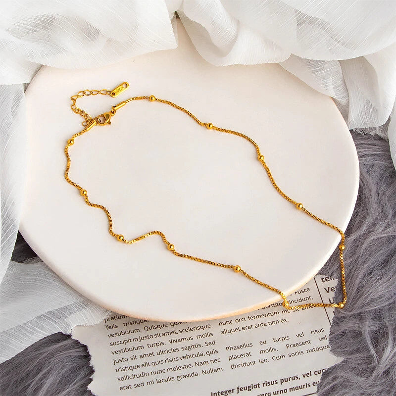 18K Gold Beaded Box Chain Necklace – Stainless Steel