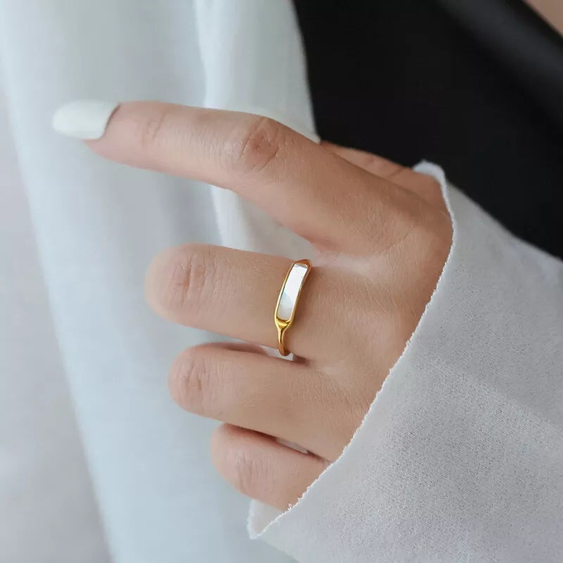 "18K Gold Mother of Pearl Ring – Stainless Steel"