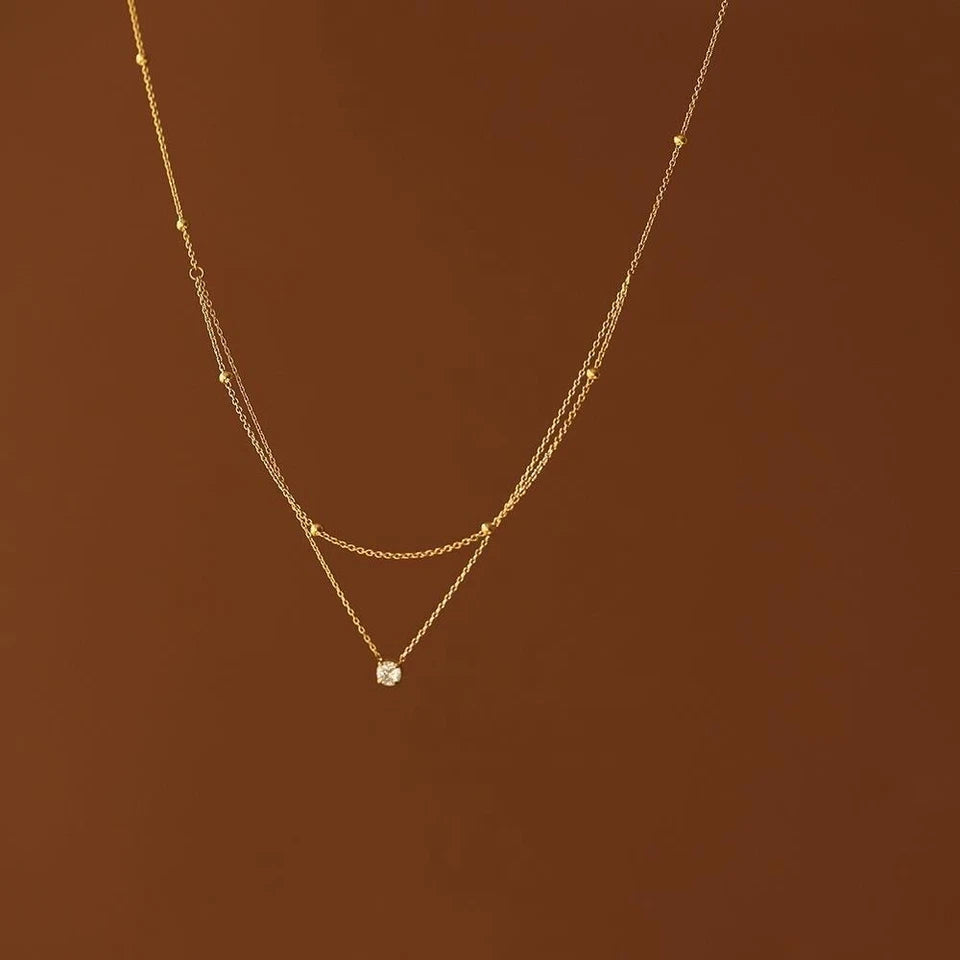 Dainty 2-Layer CZ Layered Necklace – 18K Gold Plated
