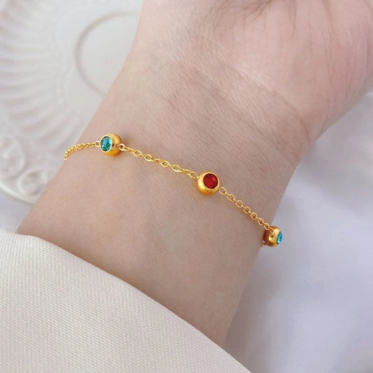 Woman 18K Gold Plated Multicolor CZ Bangle Chain Bracelet