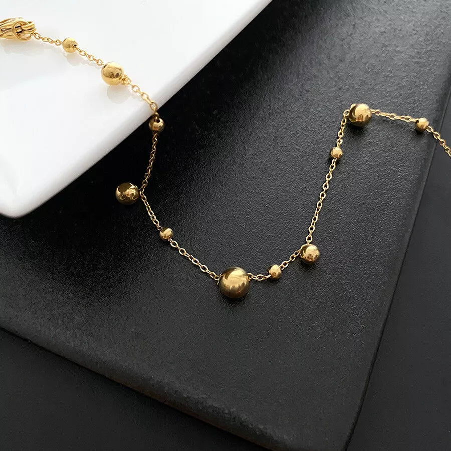 Elegant 18K Gold Ball Bead Chain Bracelet/Anklet for Women
