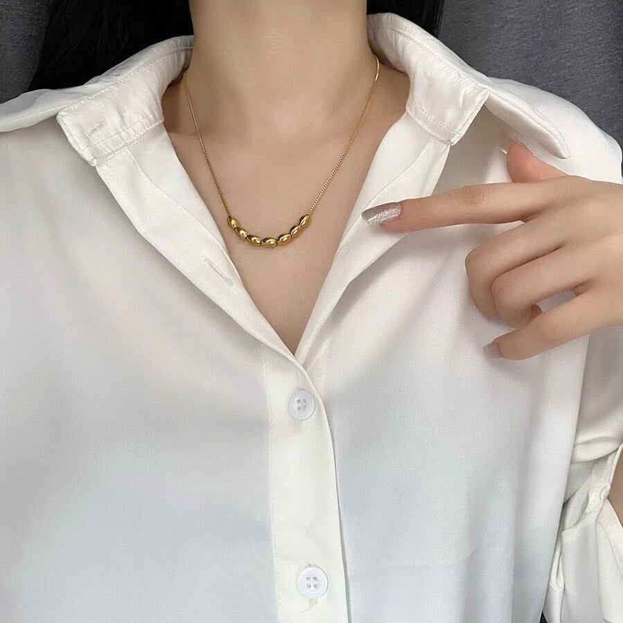 18K Gold Oval Bead Necklace – Stainless Steel