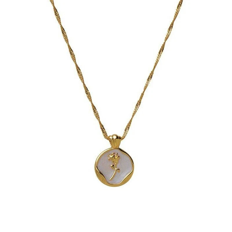 "Gold Rose Charm Pendant Necklace"