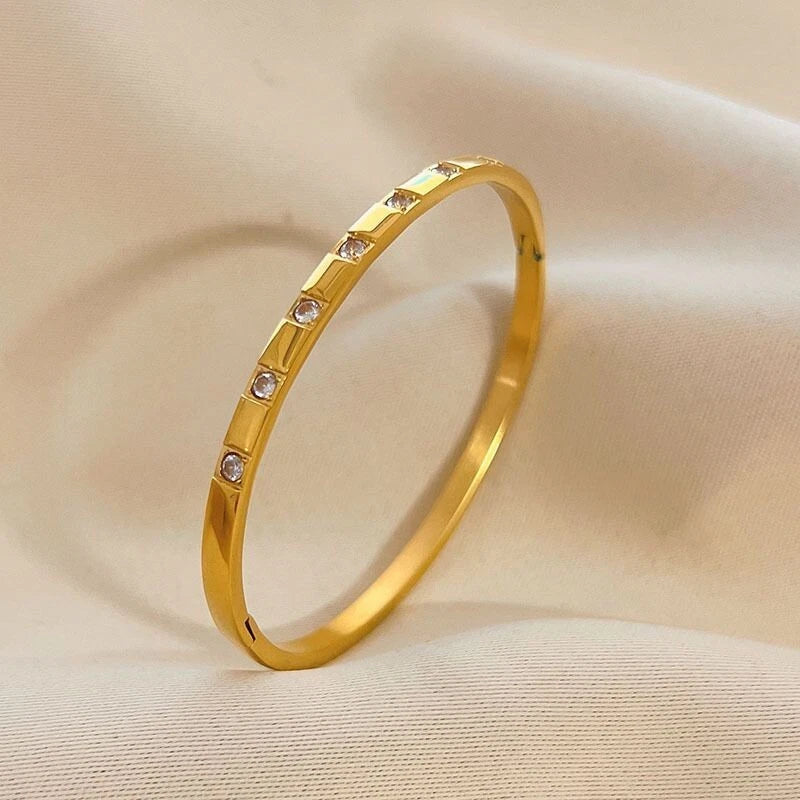 18K Gold CZ Oval Cuff Gold Bracelet – Stainless Steel Bangle