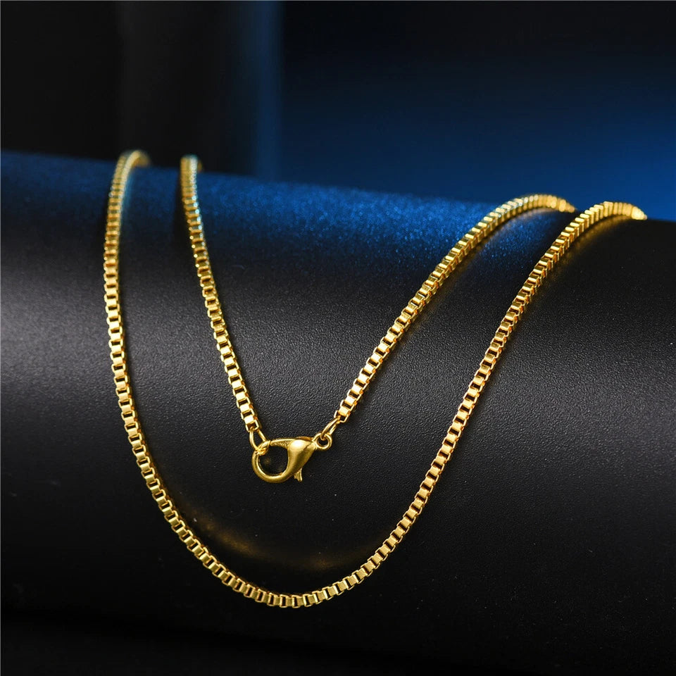 18K Gold Box Chain Layered Necklace – 1.5–3mm, 16–24"