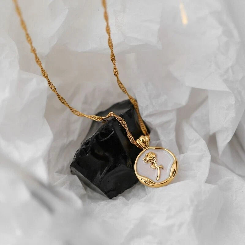 "Gold Rose Charm Pendant Necklace"