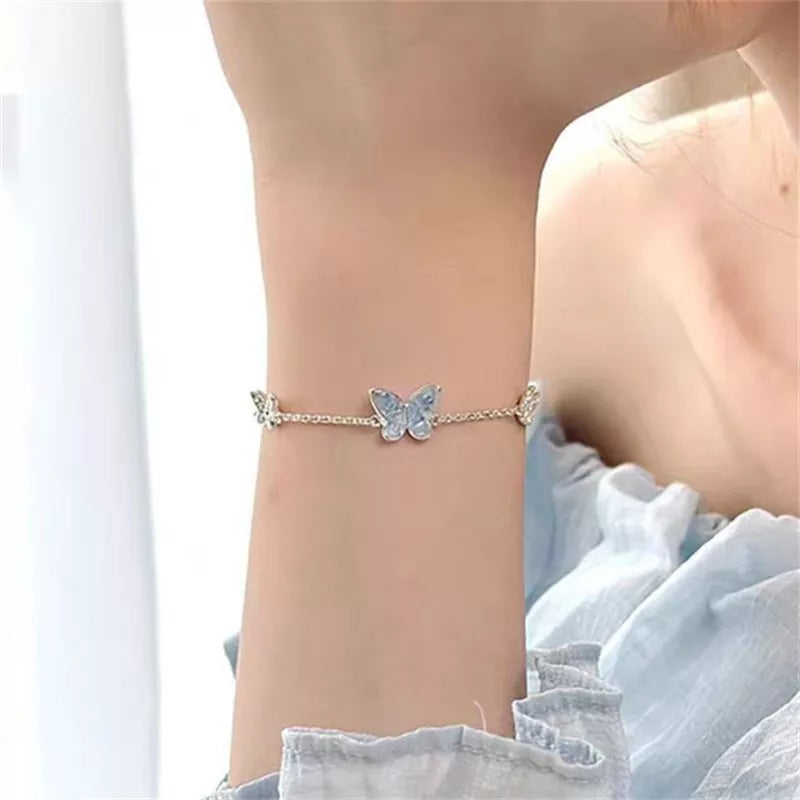 925 Silver Crystal Butterfly Bracelet – Adjustable Women’s Bangle