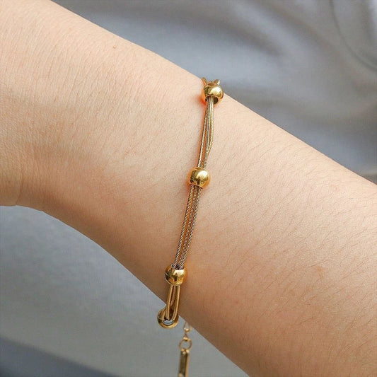 3-Layer Gold Beaded Snake Chain Bracelet – Anti-Tarnish