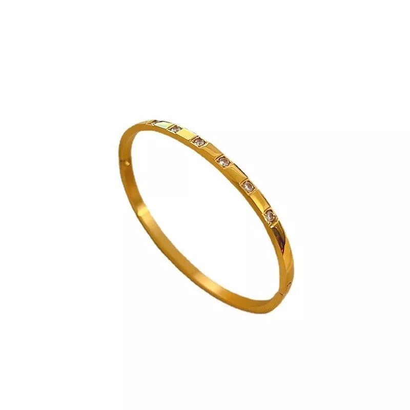 18K Gold CZ Oval Cuff Gold Bracelet – Stainless Steel Bangle