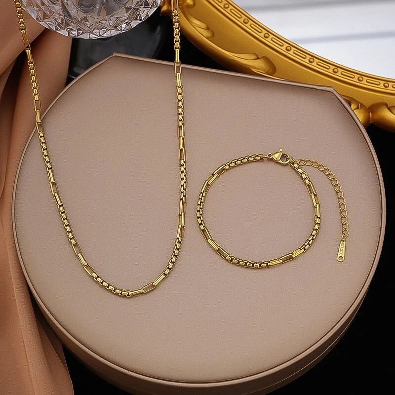 Gold Box & Rolo Chain Set – Women’s Gold Necklace & Bracelet