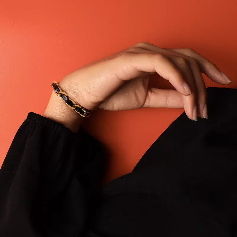 18K Gold Braided Leather Bracelet – 7mm